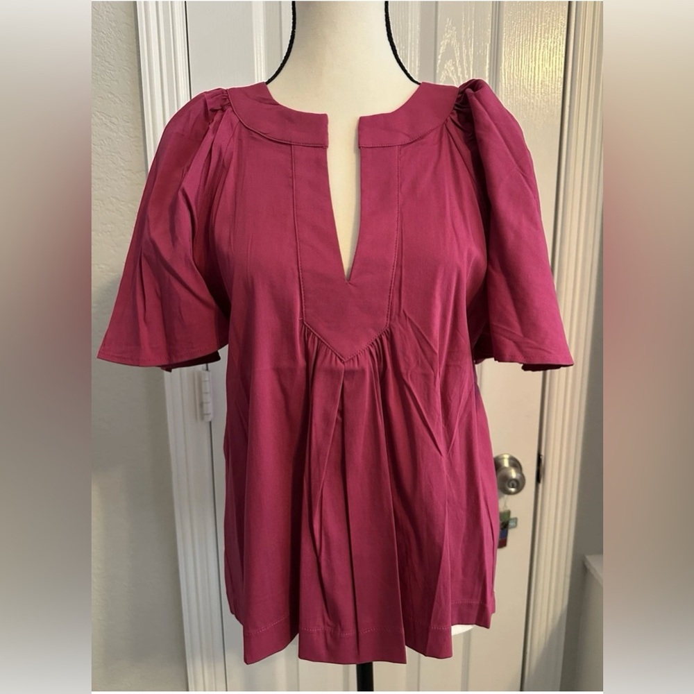 Pinch Berry/Magenta Pleated Short Sleeve Blouse Size Small NWT